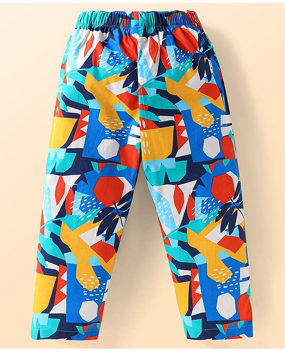 Babyhug Cotton Woven Full Sleeves Night Suit With Abstract Print - Blue & Red
