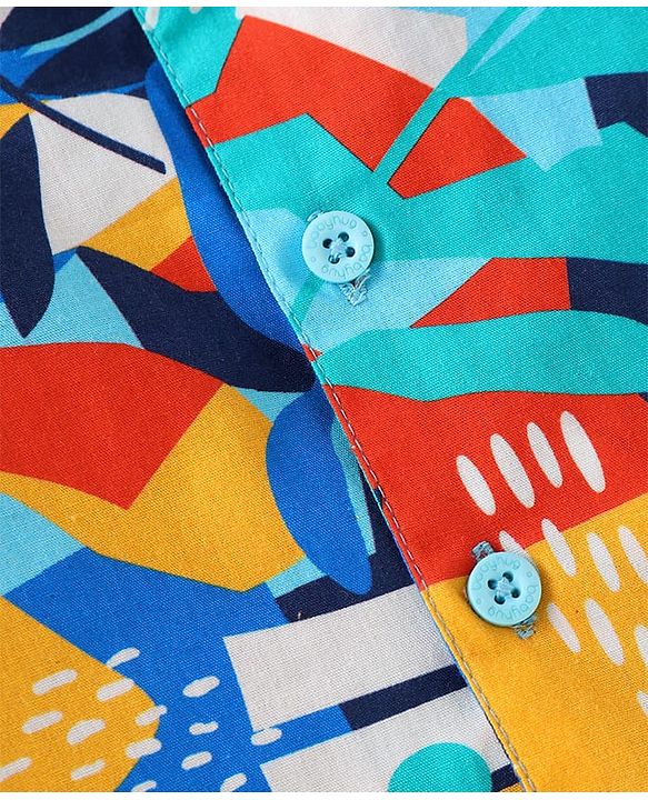 Babyhug Cotton Woven Full Sleeves Night Suit With Abstract Print - Blue & Red