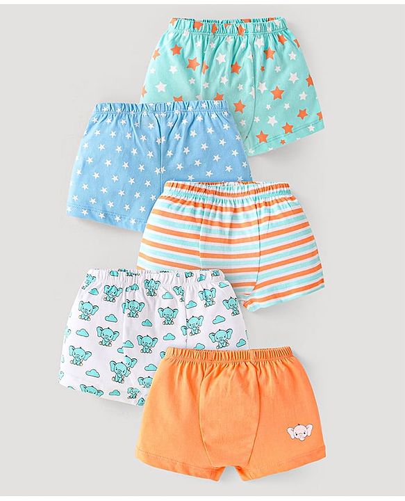 Babyhug Single Jersey Knit Trunks with Animal Star Print & Stripes Pack of 5 - Multicolor