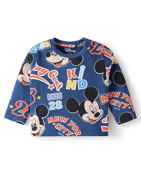 Babyhug Disney Single Jersey Knit Full Sleeves Night Suit with Mickey Mouse & Friends Graphics Pack of 2 - Red & Navy Blue