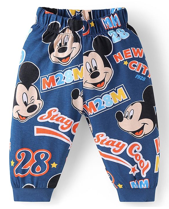 Babyhug Disney Single Jersey Knit Full Sleeves Night Suit with Mickey Mouse & Friends Graphics Pack of 2 - Red & Navy Blue