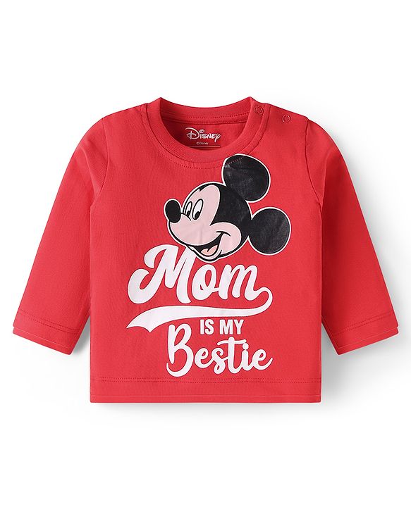 Babyhug Disney Single Jersey Knit Full Sleeves Night Suit with Mickey Mouse & Friends Graphics Pack of 2 - Red & Navy Blue
