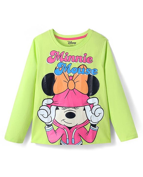 Pine Kids Disney Single Jersey Knit Full Sleeves Night Suit With Minnie Mouse Graphic -  Green & Pink