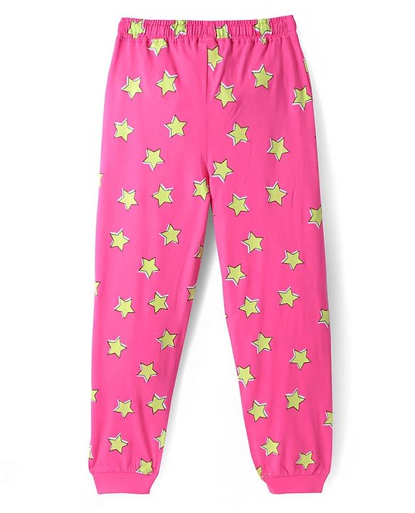 Pine Kids Disney Single Jersey Knit Full Sleeves Night Suit With Minnie Mouse Graphic -  Green & Pink