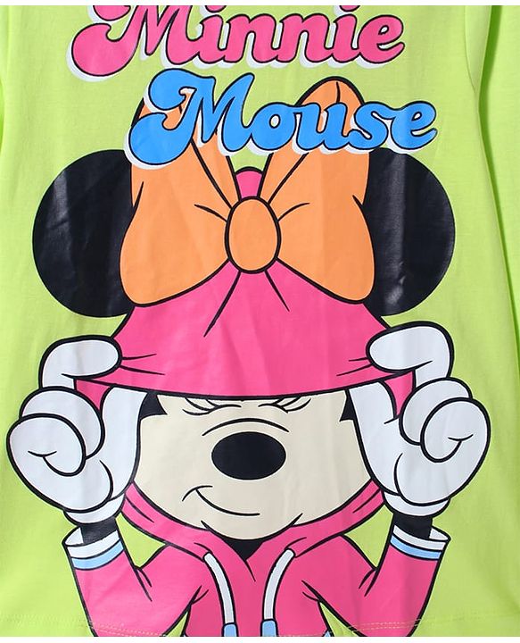 Pine Kids Disney Single Jersey Knit Full Sleeves Night Suit With Minnie Mouse Graphic -  Green & Pink