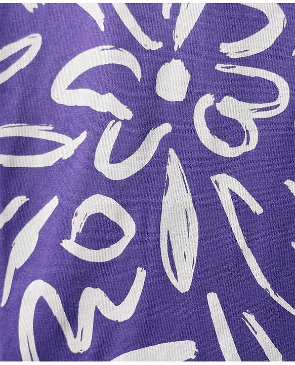 Pine Kids Cotton Knit Half Sleeves T-Shirt with Floral Print - Purple