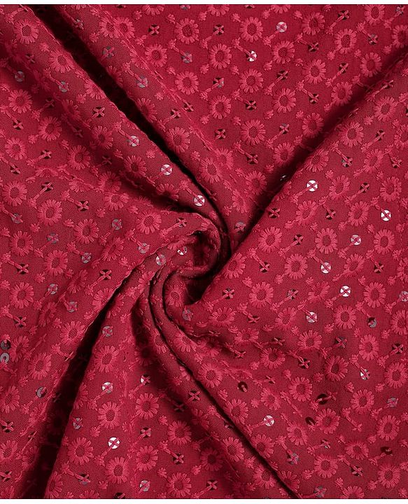 Pine Kids Woven Full Sleeves Kurta Pyjama Set With Floral & Sequin Embroidery - Maroon