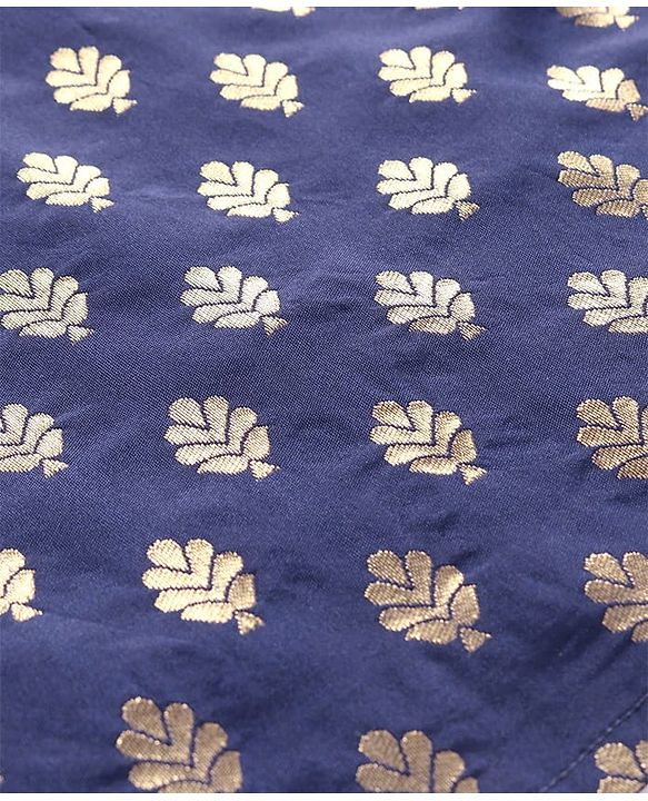 Pine Kids Full Sleeves Woven Kurta Pyjama Set with Floral Embroidery - Navy Blue