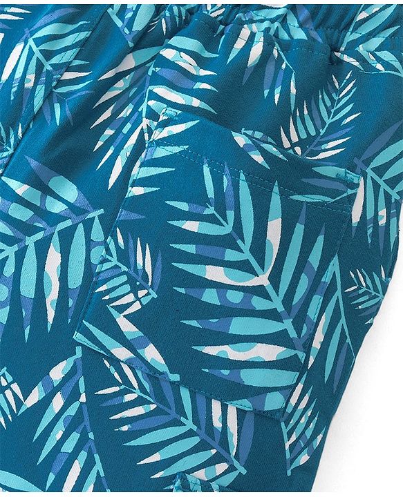 Pine Kids Looper Above Knee Length Leaves Printed Shorts - Blue