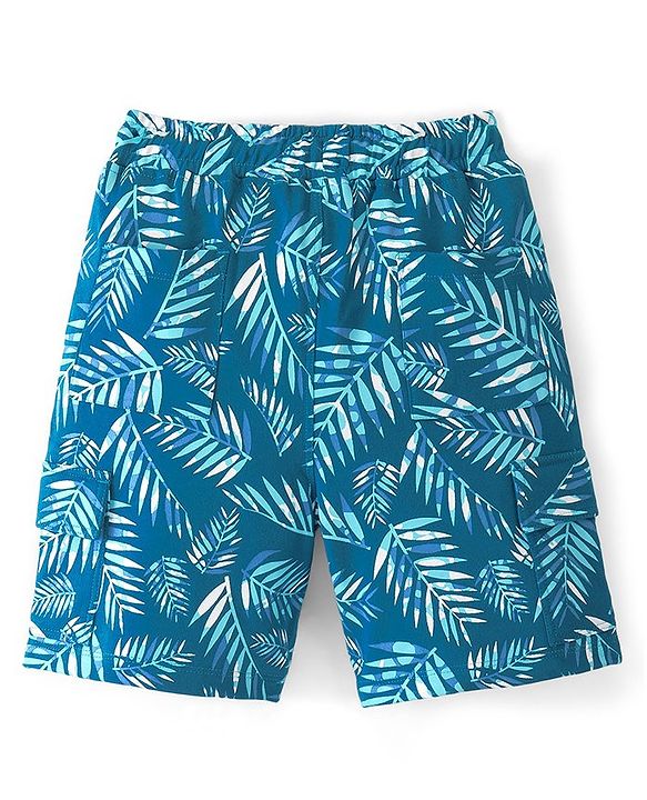 Pine Kids Looper Above Knee Length Leaves Printed Shorts - Blue