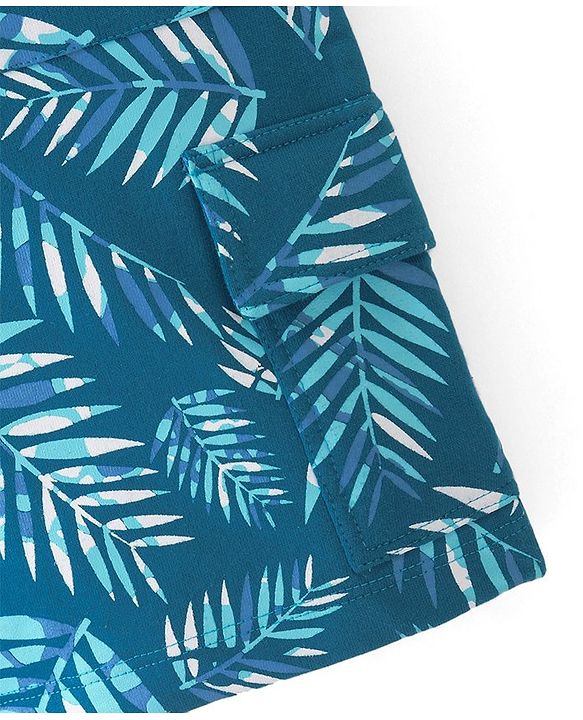 Pine Kids Looper Above Knee Length Leaves Printed Shorts - Blue