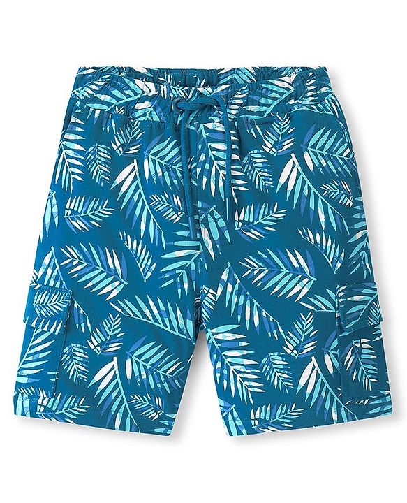 Pine Kids Looper Above Knee Length Leaves Printed Shorts - Blue