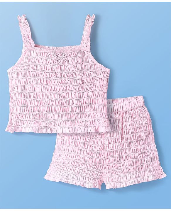 Pine Kids Cotton Woven Sleeveless Smocked Top & Shorts Set - Pink