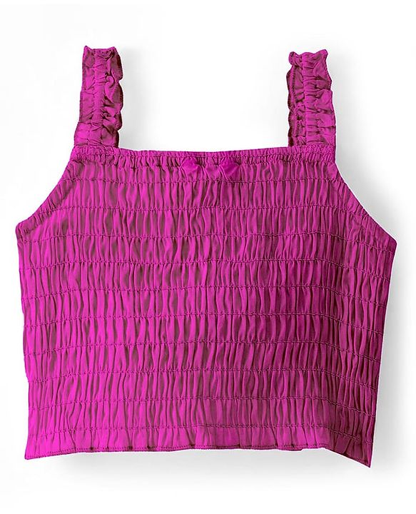 Pine Kids Cotton Woven Singlet Sleeves Top & Shorts Set with Smocking Detailing - Dark Pink