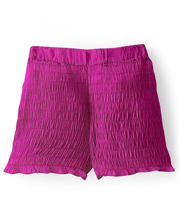 Pine Kids Cotton Woven Singlet Sleeves Top & Shorts Set with Smocking Detailing - Dark Pink