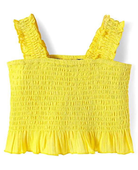 Pine Kids Cotton Woven Sleeveless Top & Skirt Set With Floral Embroidery - Yellow & Navy Blue