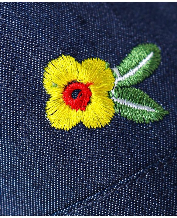 Pine Kids Cotton Woven Sleeveless Top & Skirt Set With Floral Embroidery - Yellow & Navy Blue