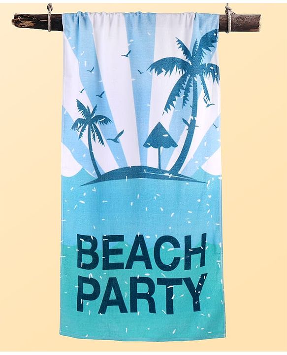 Pine Kids Terry Knit Towel with Beach Theme Print L 121 x B 60 cm - Light Blue