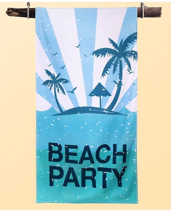 Pine Kids Terry Knit Towel with Beach Theme Print L 121 x B 60 cm - Light Blue