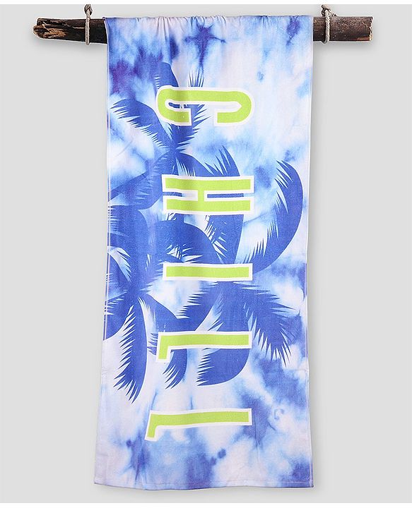 Pine Kids Terry Woven Towel With Beach Theme Print L 124 x B 64 cm - Blue