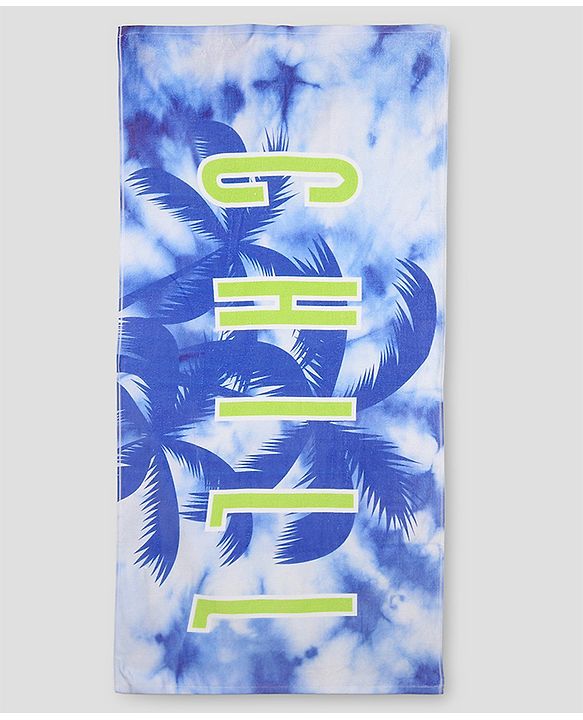 Pine Kids Terry Woven Towel With Beach Theme Print L 124 x B 64 cm - Blue