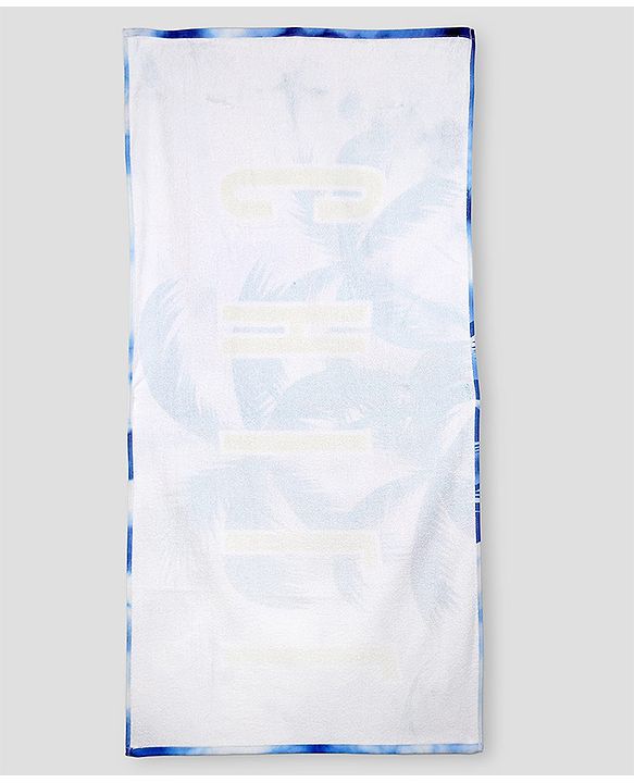 Pine Kids Terry Woven Towel With Beach Theme Print L 124 x B 64 cm - Blue