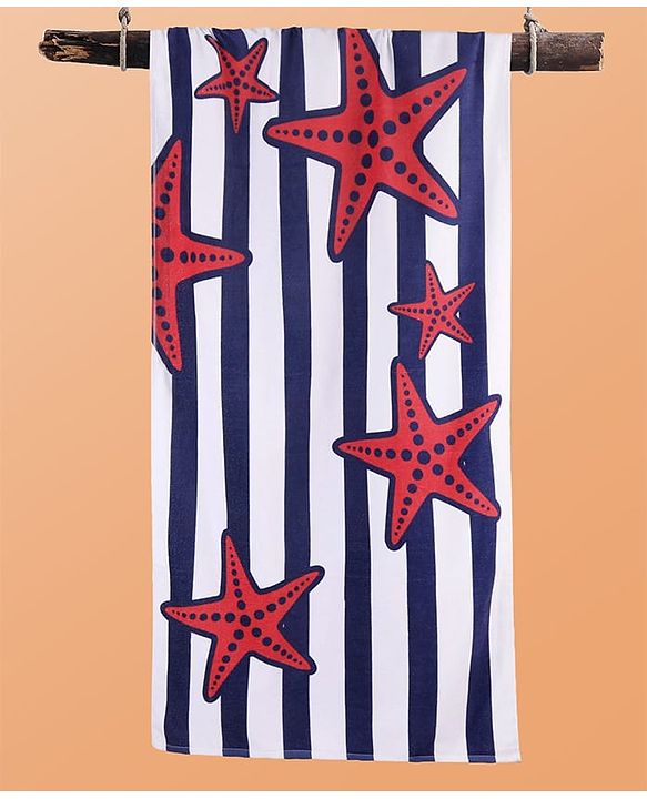 Pine Kids Terry Knit Towel with Star Print L 121 x B 60 cm - White & Red
