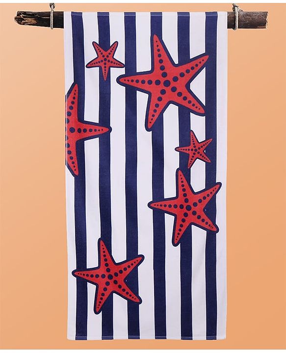 Pine Kids Terry Knit Towel with Star Print L 121 x B 60 cm - White & Red