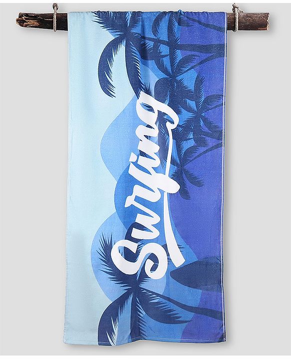 Pine Kids Terry Woven Bath Towel with Text & Coconut Tree Print L 122 x B 60 cm - Blue