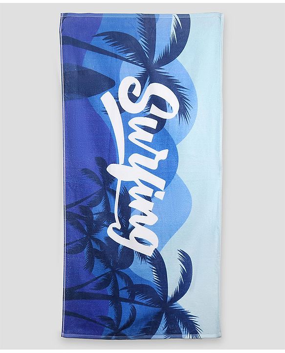 Pine Kids Terry Woven Bath Towel with Text & Coconut Tree Print L 122 x B 60 cm - Blue