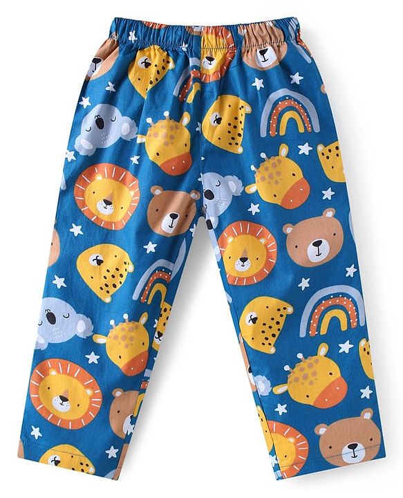 Babyhug Cotton Woven Full Sleeves Night Suit With Animal Print - Blue
