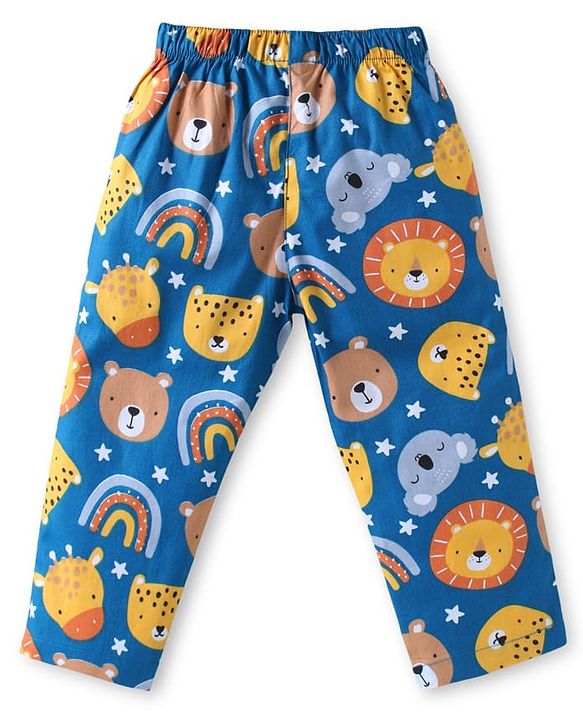 Babyhug Cotton Woven Full Sleeves Night Suit With Animal Print - Blue