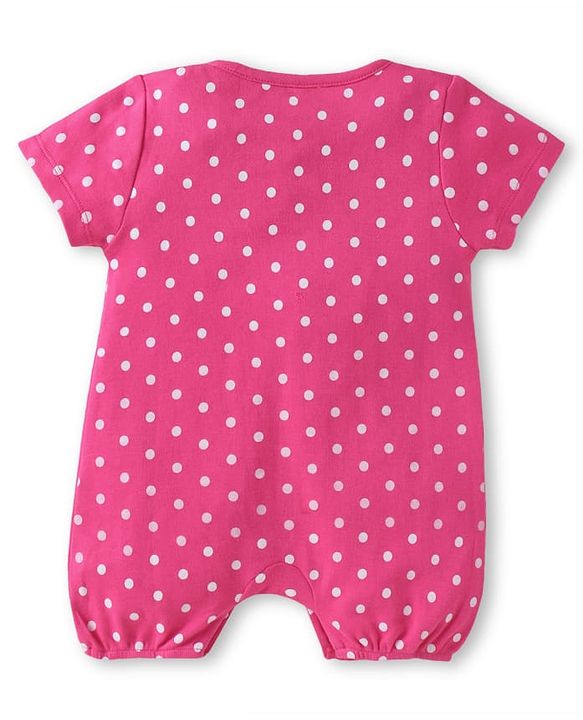 Babyhug Interlock Knit Half Sleeves Rompers With Floral & Polka Dot Print Pack of 2 - Dark Pink & White