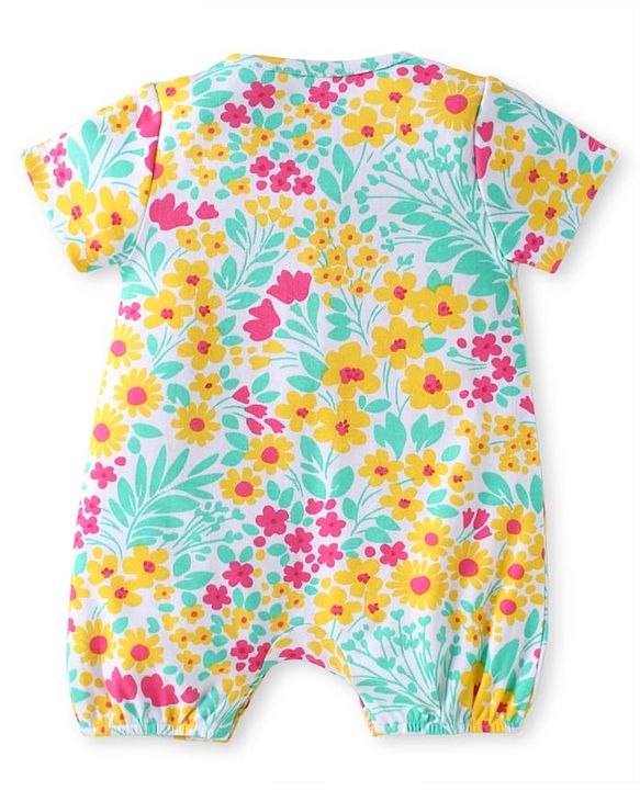 Babyhug Interlock Knit Half Sleeves Rompers With Floral & Polka Dot Print Pack of 2 - Dark Pink & White