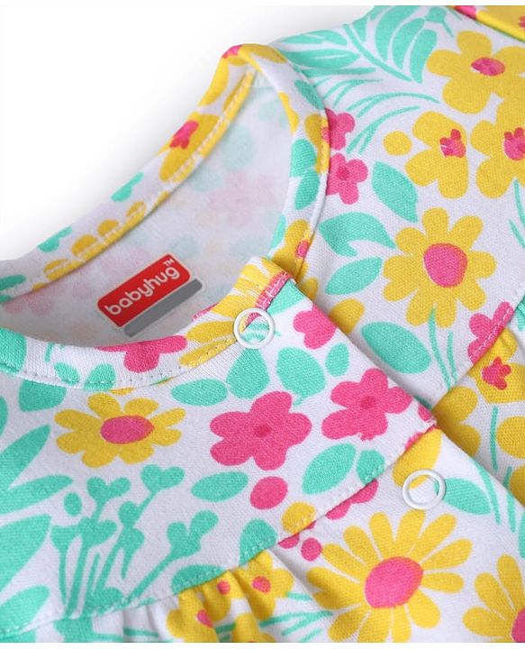Babyhug Interlock Knit Half Sleeves Rompers With Floral & Polka Dot Print Pack of 2 - Dark Pink & White