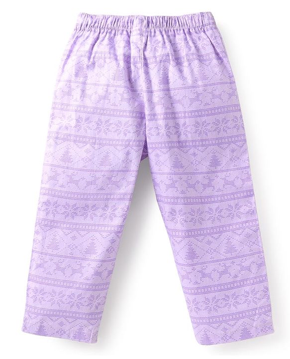 Babyhug Cotton Woven Full Sleeves Printed Night Suit - Purple