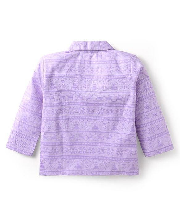 Babyhug Cotton Woven Full Sleeves Printed Night Suit - Purple