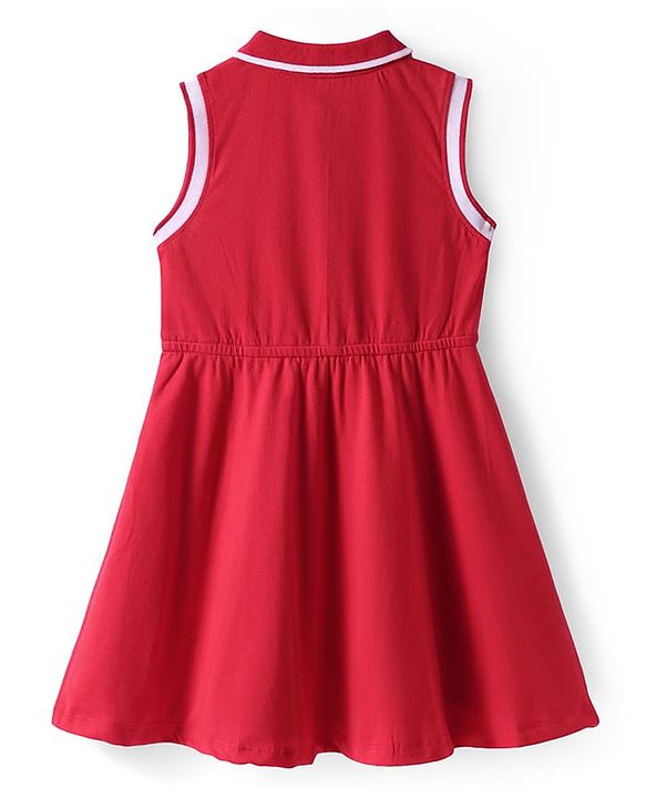 Pine Kids Cotton Knit Sleeveless Collared Dress with Foil Heart Print - Red