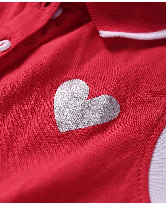 Pine Kids Cotton Knit Sleeveless Collared Dress with Foil Heart Print - Red