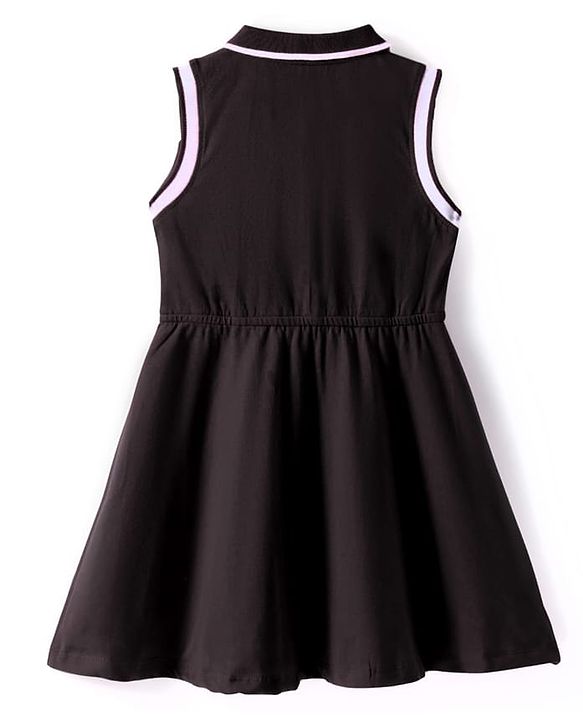 Pine Kids Cotton Knit Sleeveless Collared Dress with Foil Heart Print - Black