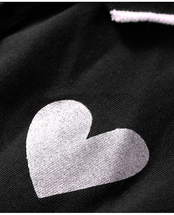 Pine Kids Cotton Knit Sleeveless Collared Dress with Foil Heart Print - Black