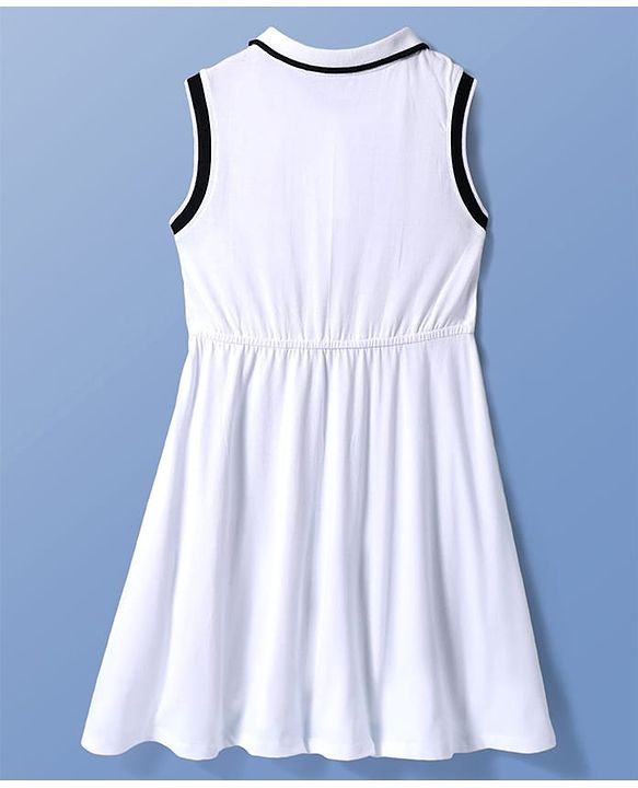 Pine Kids Cotton Knit Sleeveless Collared Frock with Glitter Heart Print - White
