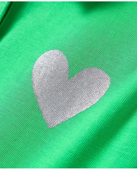 Pine Kids Cotton Knit Sleeveless Collared Dress with Foil Heart Print - Light Green