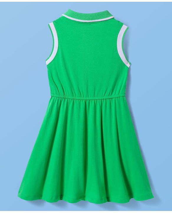 Pine Kids Cotton Knit Sleeveless Collared Dress with Foil Heart Print - Light Green