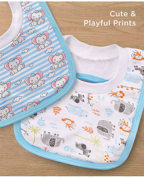 Babyhug 100 % Cotton Pullover Bibs Jungle Print Pack of 2 - Blue & Pink