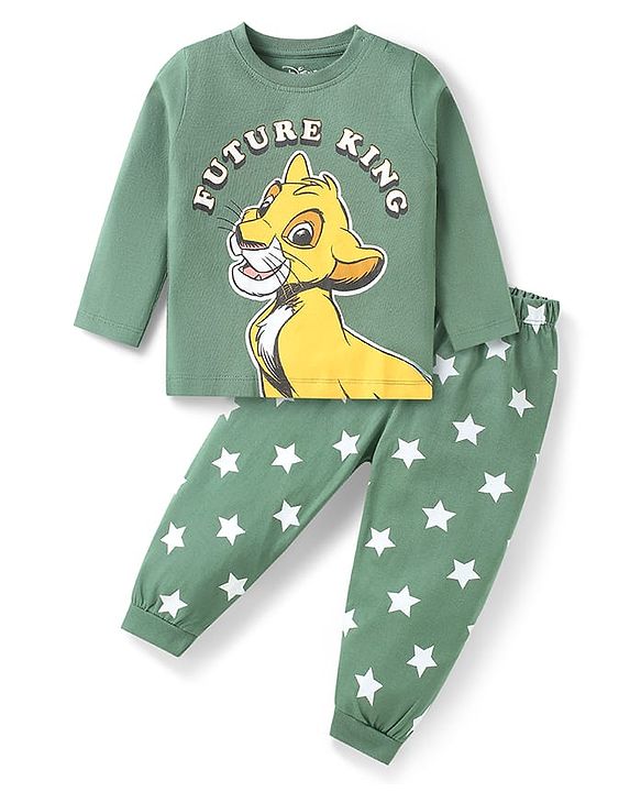 Babyhug Disney Single Jersey Knit Full Sleeves Night Suit with Simba Graphic - Green