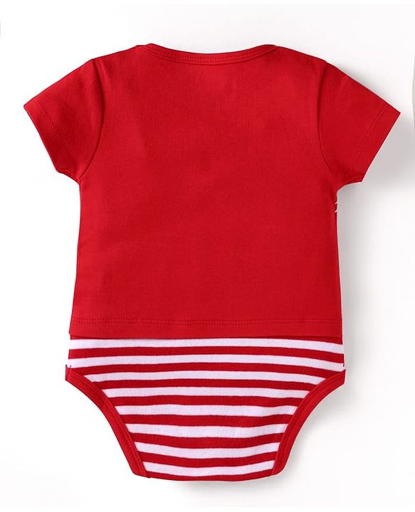 Babyhug 100% Cotton Knit Half Sleeves Dino Printed Onesie - Red