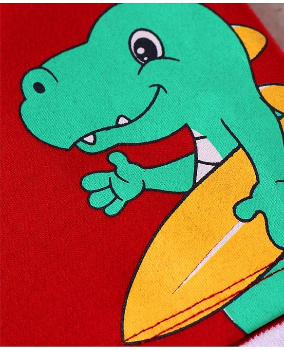Babyhug 100% Cotton Knit Half Sleeves Dino Printed Onesie - Red
