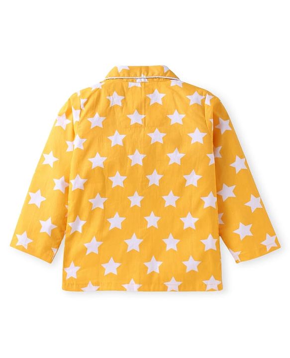 Babyhug Cotton Woven Full Sleeves Night Suit With Star Print - Yellow