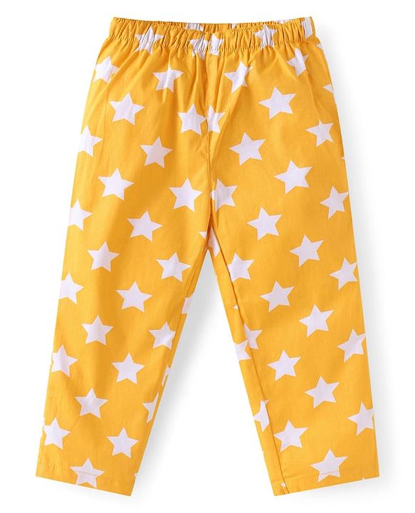 Babyhug Cotton Woven Full Sleeves Night Suit With Star Print - Yellow